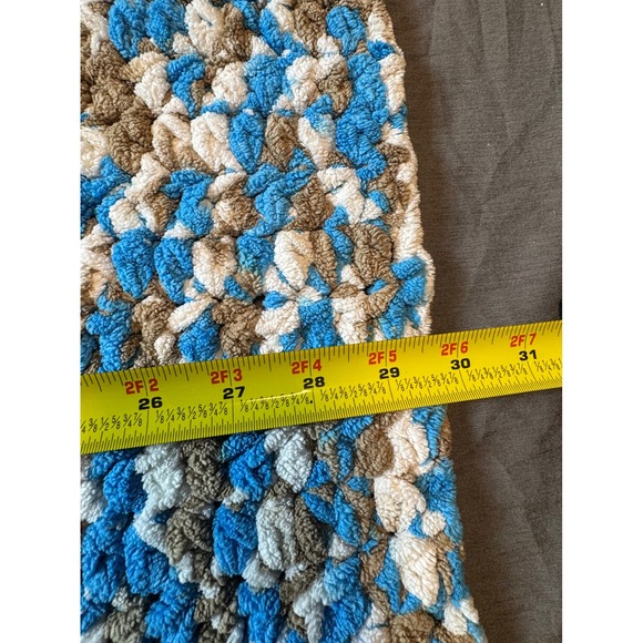 Handmade Crochet Baby Blanket Blue White Brown Soft Cozy Warm Toddler Throw - Picture 5 of 5